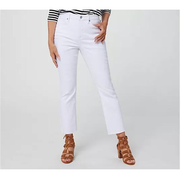 NYDJ Slim Bootcut Jeans with Fray Hem Optic White 14 - Picture 1 of 4